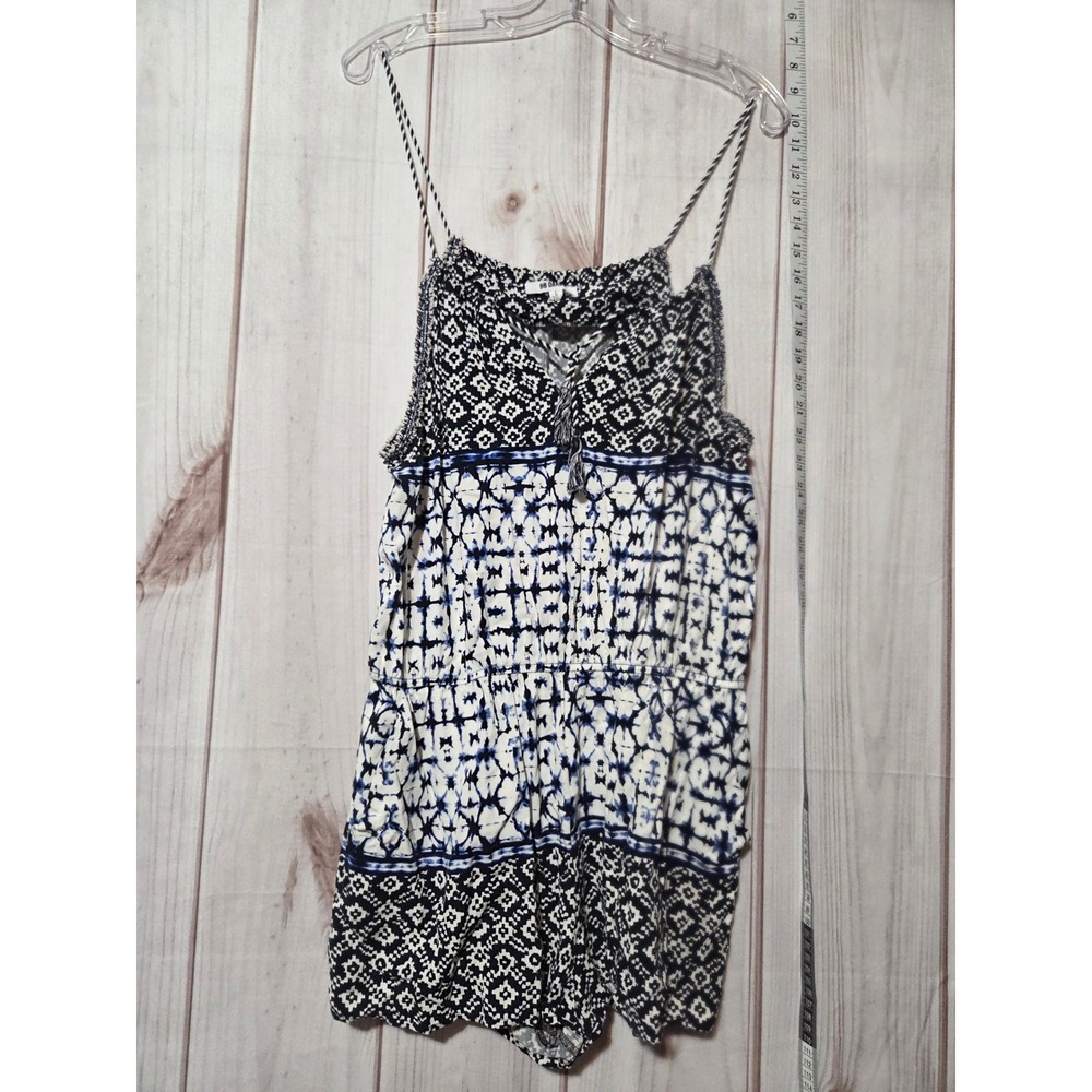 BB Dakota Black White Blue‎ Geometric Print Strappy Romper Skirt Size L
